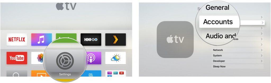 Music app Apple TV Settings accounts screenshot