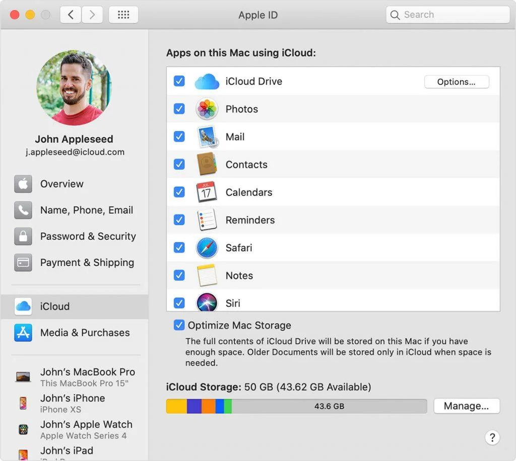 macos catalina system preferences apple id icloud