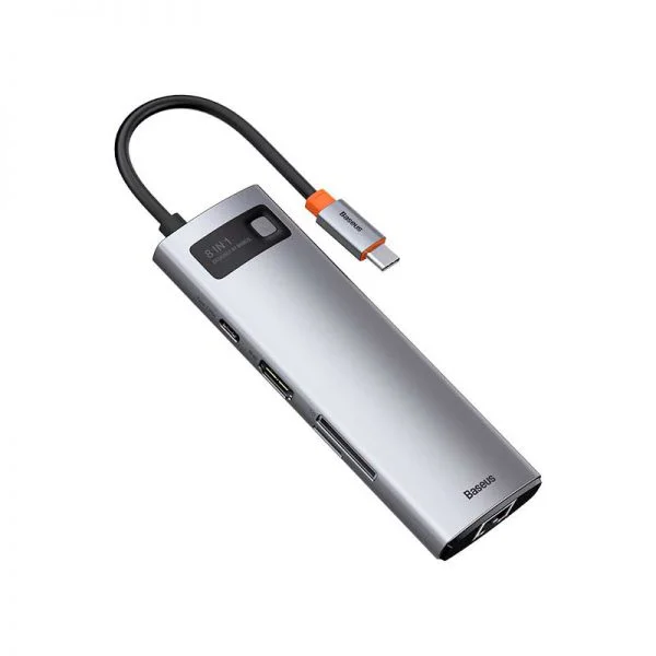هاب 8 پورت تایپ سی بیسوس Baseus Metal Gleam Series 8 in 1 Multifunctional Type-C HUB Docking Station Gray