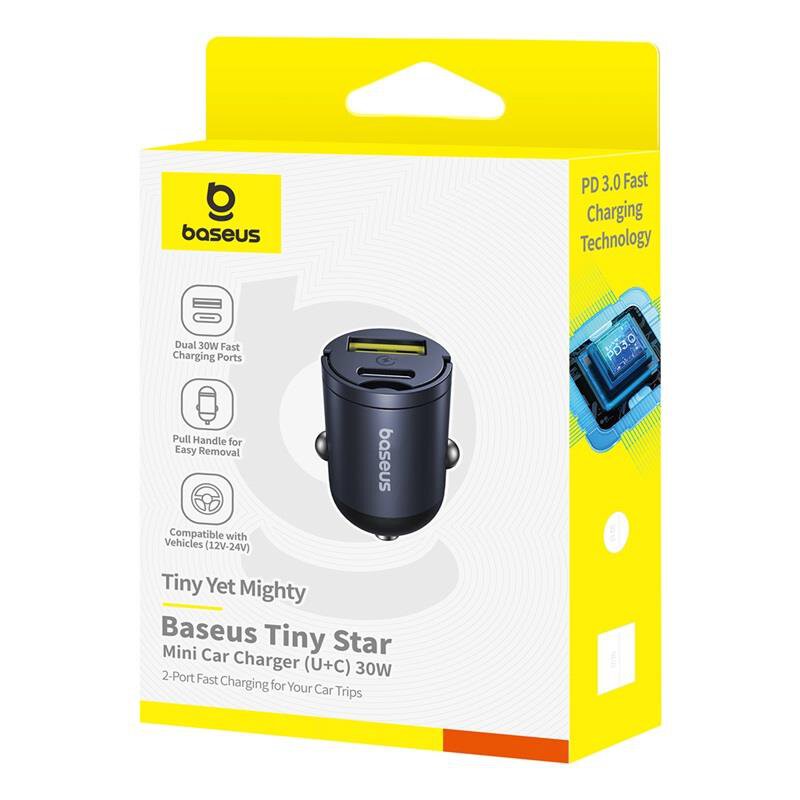 شارژر فندکی 30 وات دو پورت بیسوس Baseus Tiny Star Mini Car Charger U+C 30W VCHXX-UC