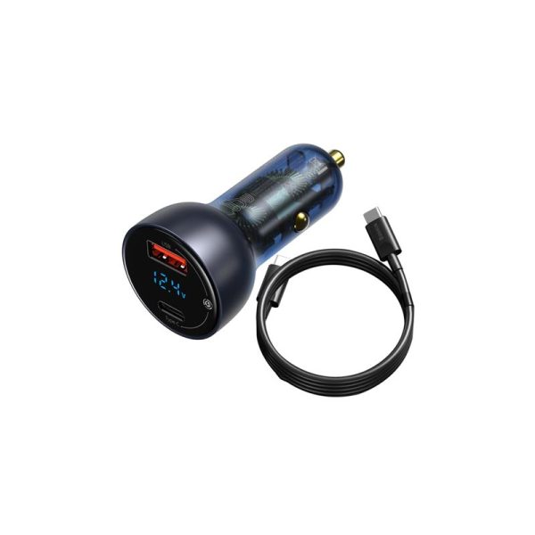 شارژر فندکی 65 وات دو پورت بیسوس Baseus Particular Digital Display Quick Car Charger 65W VCKX65C