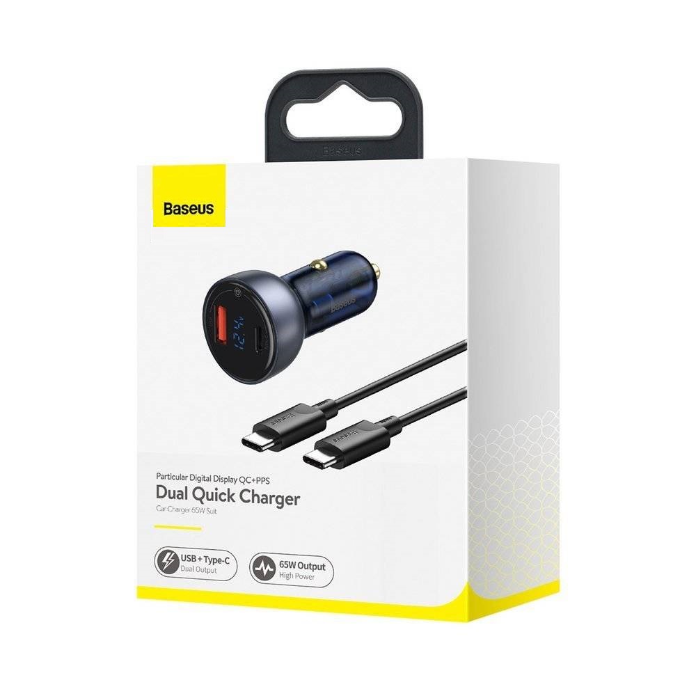 شارژر فندکی 65 وات دو پورت بیسوس Baseus Particular Digital Display Quick Car Charger 65W VCKX65C