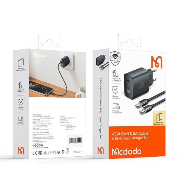 شارژر 45 وات سوپرفست مک دودو Mcdodo CH-5080 45W GaN همراه کابل