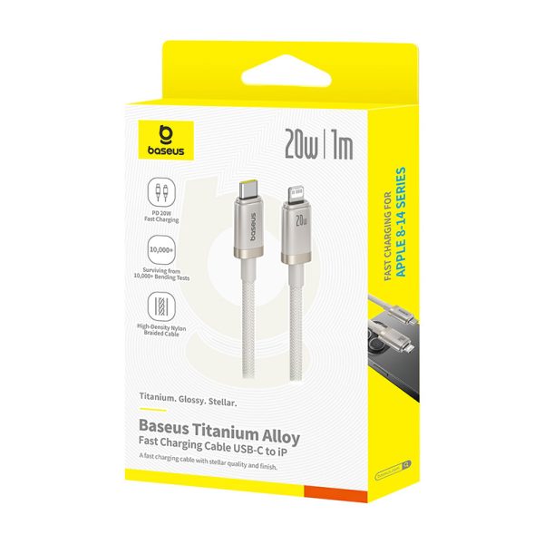 کابل شارژ 20 وات تایپ سی به لایتنینگ بیسوس Baseus Titanium Alloy Fast Charging Cable USB-C to Lightning 20w